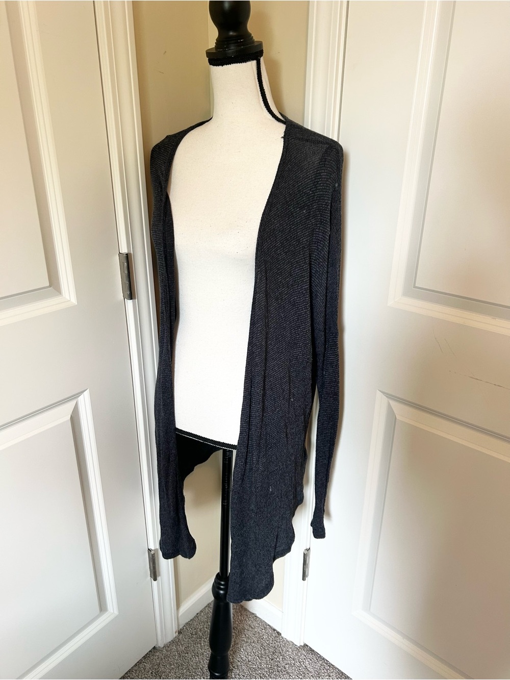 Abercrombie & Fitch Dark Charcoal Open-Front Long Cardigan
